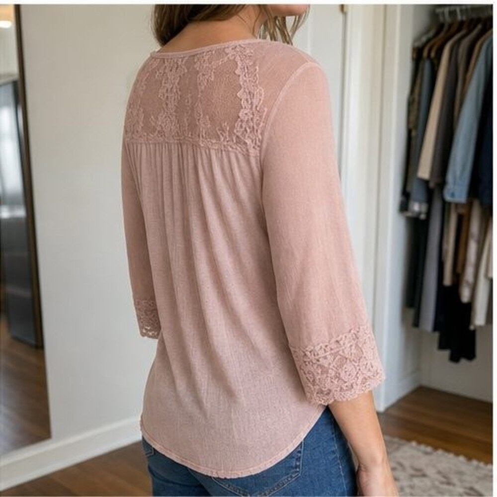 Blush Lace Trim Top - Picture 3 of 6